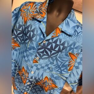 SAMOA FASHION Casual Hawaiian Shirt SS Blue Aqua Orange Tropical 3XL Cruise